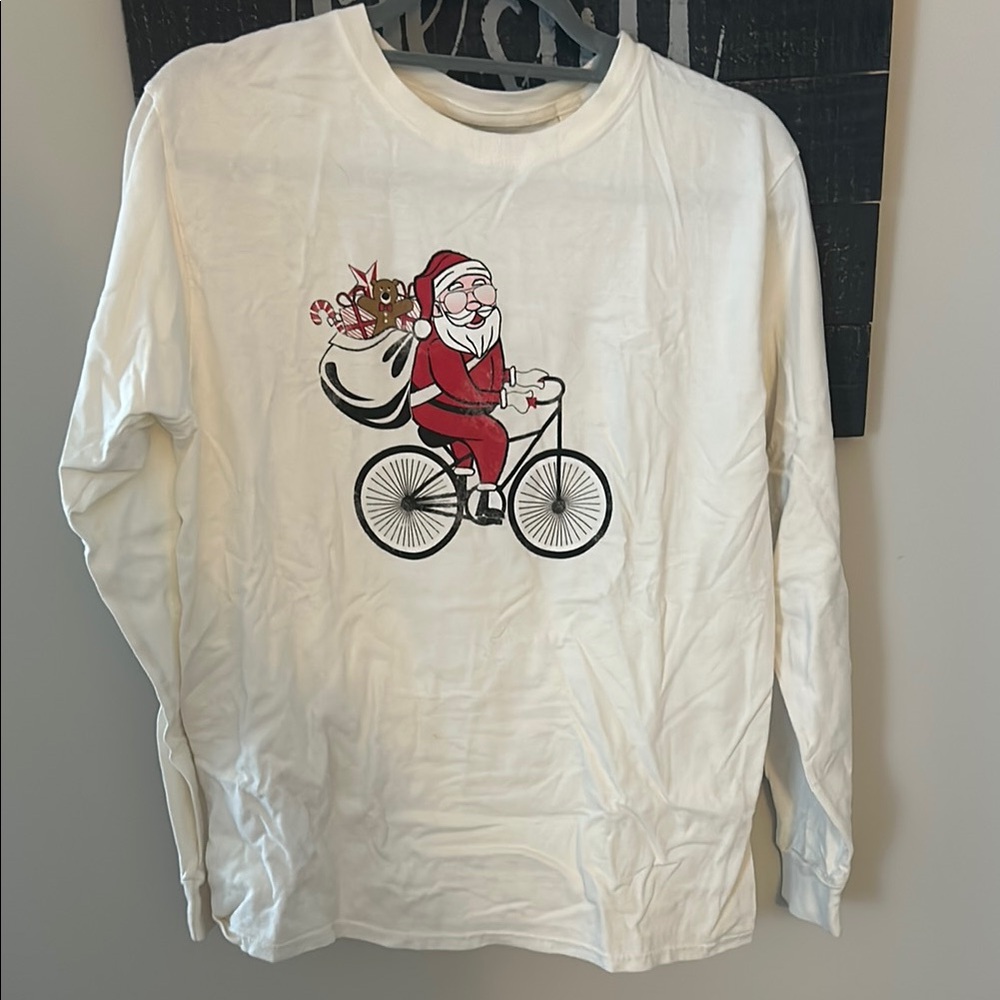 Santa Claus Bicycle Holiday Long Sleeve T-Shirt